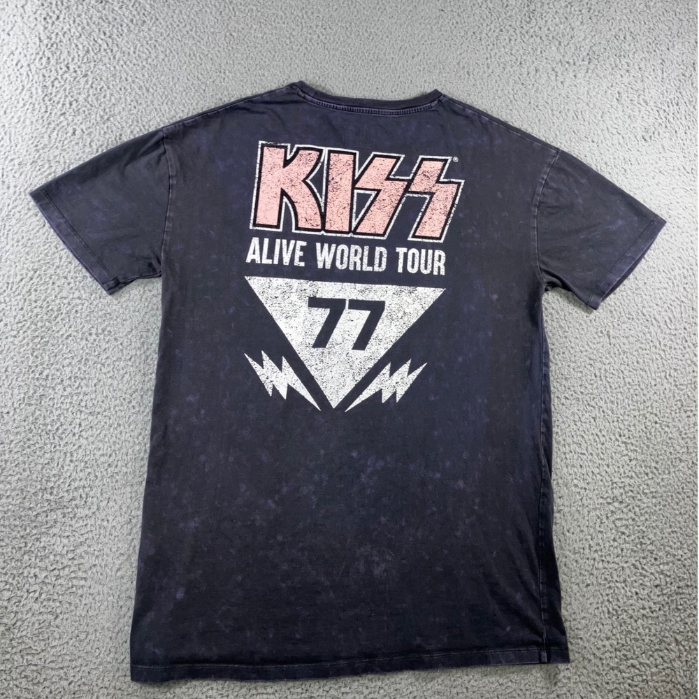 KISS T-Shirt Men XL Alive World Tour 77 Acid Wash Purple Charcoal Graphic Tee
